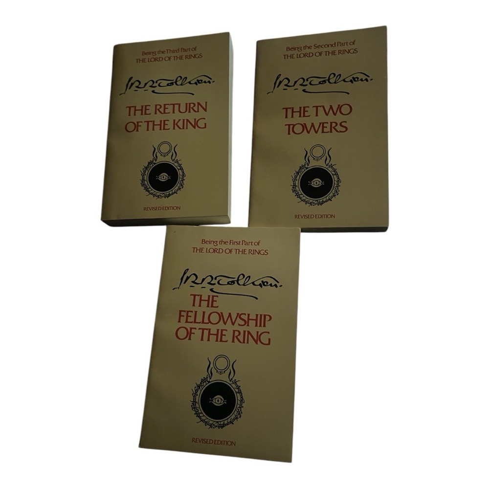 Rare Vintage JRR Tolkien Lord of the Rings trilogy in red slipcase box.